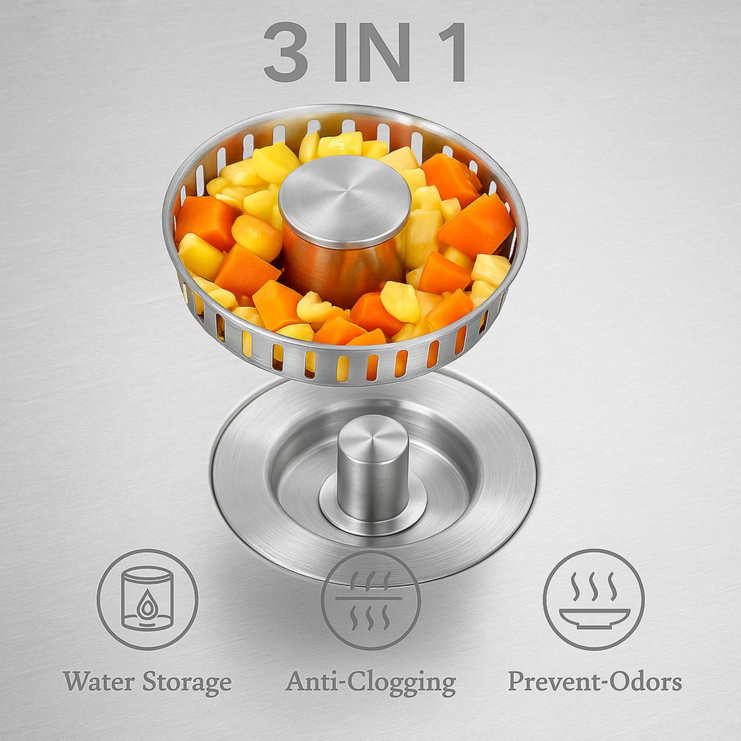AquaPress™— 3-in-1 Drain Strainer & Stopper