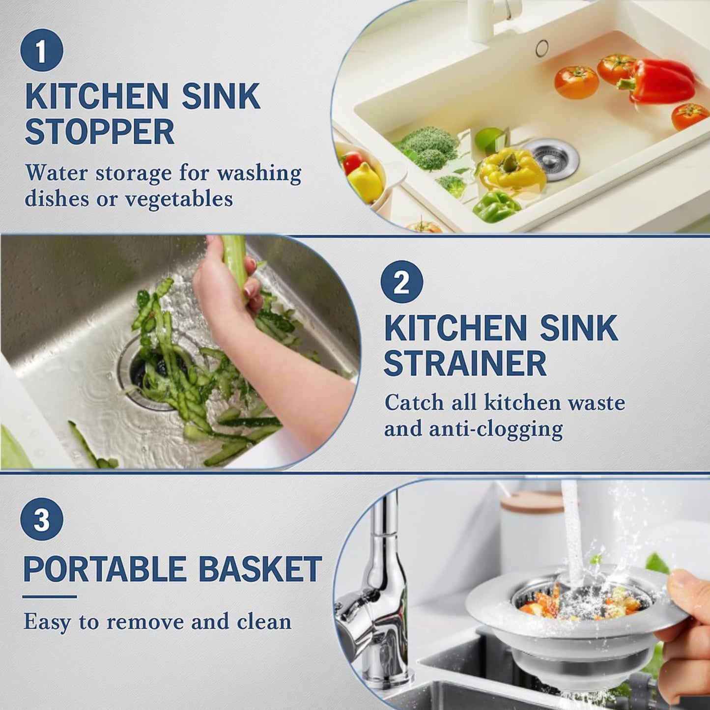 AquaPress™— 3-in-1 Drain Strainer & Stopper